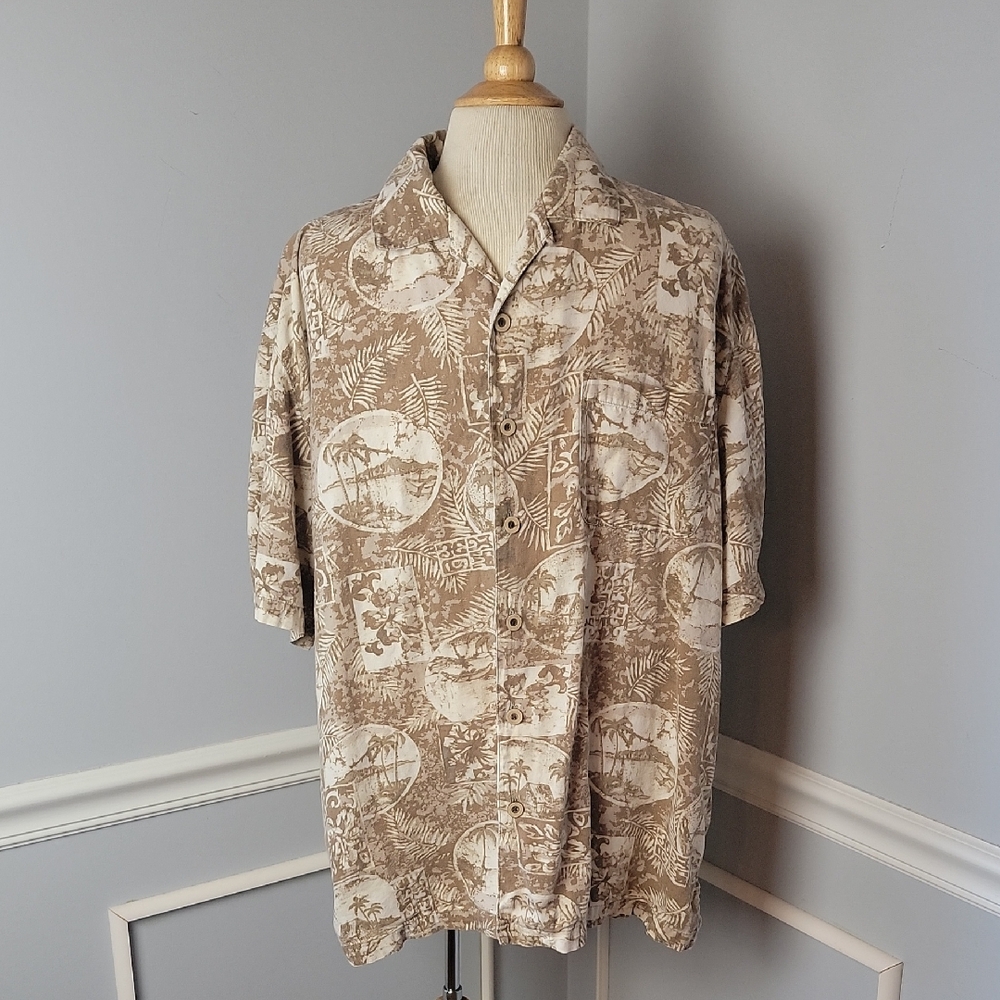 CARIBBEAN JOE Men's Cotton Blend Tropical Boho Retro Casual Button Up Shirt XL